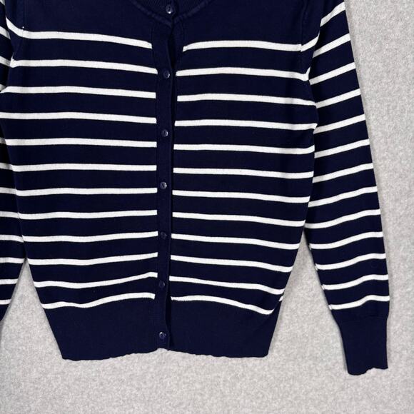 Cardigan Sweater Small Navy Striped Button Thin Sailor Basic Capsule Church - Picture 3 of 9